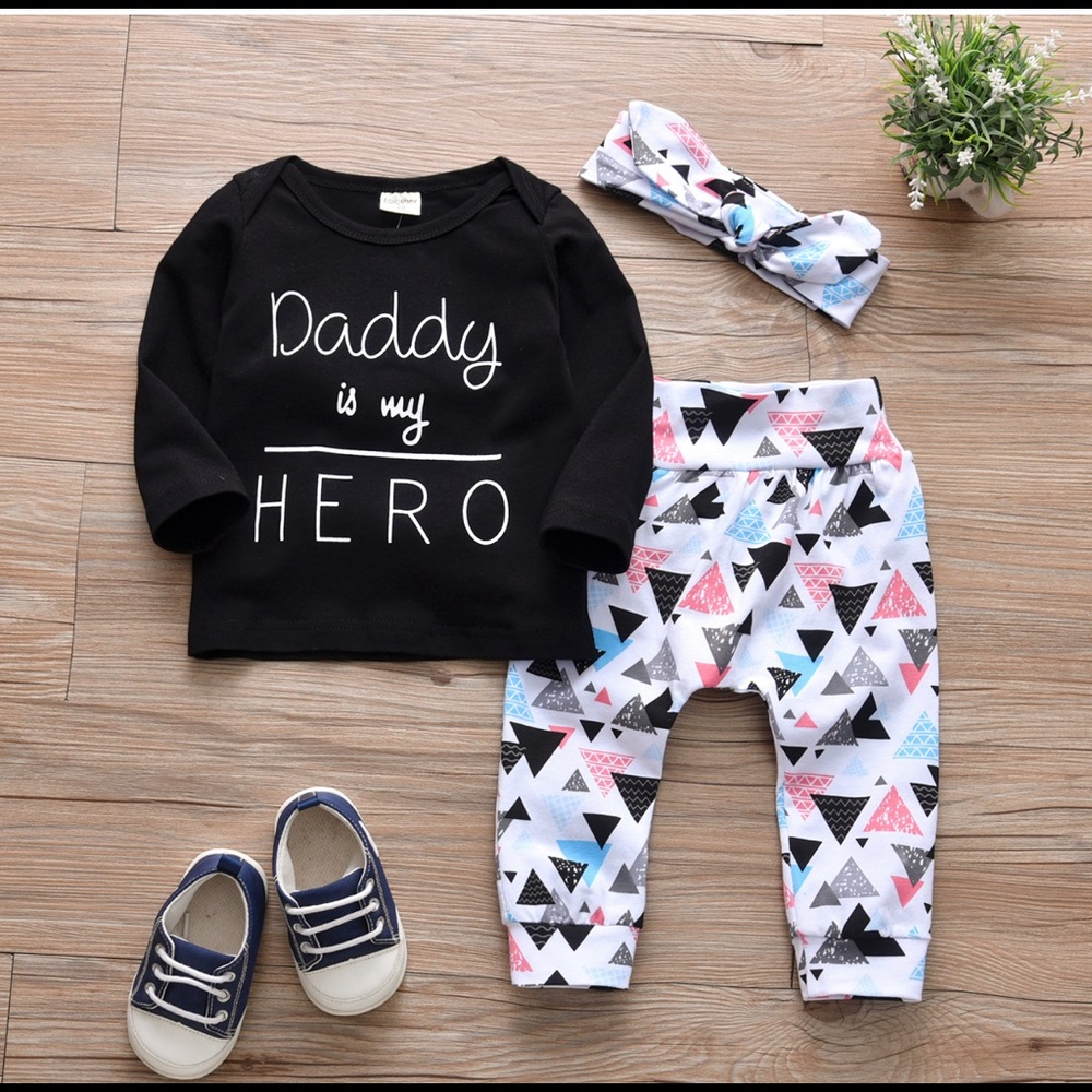Baby Outfit set (top/pants/headband) 3-6mos old